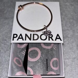 Rose gold Pandora charm bracelet with Mom heart charm